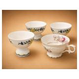 Schumann Teacup and Three Floral Pedestal Cups