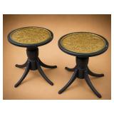 Painted Blue Side Tables w Glass Tops