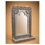 Silver Tone Embossed Metal Framed Mirror