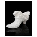 Fenton Milk Glass Cat in the Shoe Slipper