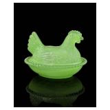 Green Glass Hen on Nest Dish