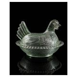 Clear Pressed Glass Hen on Nest Covered Dish