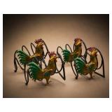 6 Rooster Metal Wine Bottle Holders