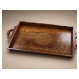 Wooden Serving Tray with Inlaid Floral Design