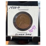 1933-D Lincoln Wheat Penny Scarce Date