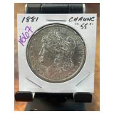 1881 Morgan Silver Dollar Coin in Holder