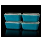 4 Blue Glass Pyrex Refrigerator Dishes