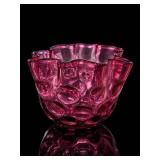 Fenton Cranberry Glass Ruffled Rose Bowl