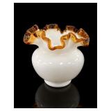 Fenton Amber Crest Milk Glass Vase