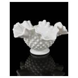 Fenton Hobnail Milk Glass Double-Crimped Bowl