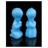 Fenton Blue Satin Glass Praying Children Pair