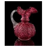 Fenton Cranberry Glass Beaded Melon Pitcher