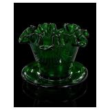 Fenton Forest Green Ruffled Glass Planter