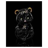 Fenton Hand-Painted Black Glass Bear Figurine
