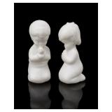 Fenton White Satin Praying Children Figurines