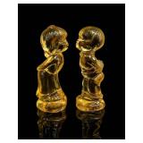 Fenton Glass Amber Kissing Boy and Girl Figurine
