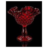 Fenton Ruby Amberina Hobnail Ruffled Compote