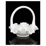 Fenton White Milk Glass Hobnail Basket