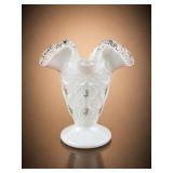 Fenton Glass Violets in the Snow Vase