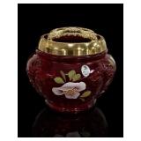Fenton Ruby Red Baroque Potpourri Jar with Gd