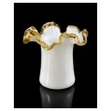 Fenton White Milk Glass Amber Crest Hat Vase