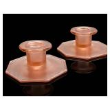 Fenton Velva Rose Pink Stretch Glass Candlesticks