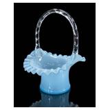 Vintage Fenton Blue Overlay Ruffled Top Hat