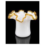 Fenton Milk Glass Gold Crest Ruffled Top Hat