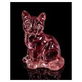 Fenton Pink Art Glass Sitting Cat Figurine