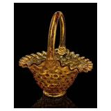 Fenton Carnival Glass Amber Hobnail Basket