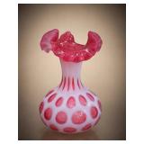Fenton Cranberry Coin Dot Lamp Shade