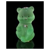 Fenton Green Satin Glass Hand-Painted Bear