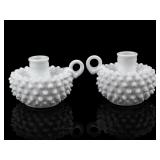 Pair Fenton Milk Glass Hobnail Candlesticks