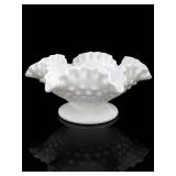 Fenton White Milk Glass Hobnail Candle Bowl
