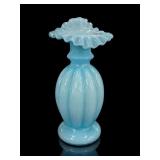 Fenton Blue Overlay Melon Vase