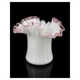 Fenton Peach Crest Milk Glass Top Hat Vase