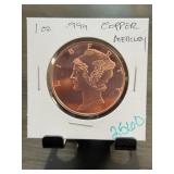 1 oz .999 Fine Copper Mercury Round