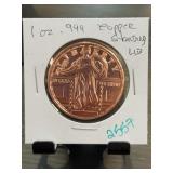 1 oz .999 Fine Copper Standing Liberty Round