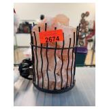 Himalayan Salt Rock Lamp in Metal Basket