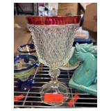 Pressed Glass Goblet With Ruby Flash Rim