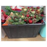 Bin of Christmas Decor and Plush Toy
