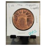 1 oz .999 Fine Copper Liberty Round