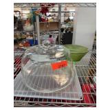 Glass Cake Dome, Green Bowl, & Paper Towel Holder