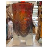 Red and Clear Glass Turtle Vase