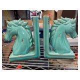 Turquoise Ceramic Horse Head Bookends Pair