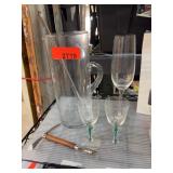 Glass Pitcher, Glasses, Bar Spoon and Corks-