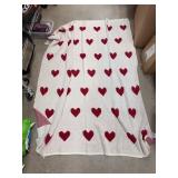 Knit Throw Blanket With Red Hearts