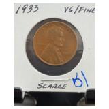 1933 Lincoln Wheat Cent VG/Fine