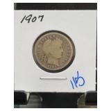 1907 Barber Dime US Silver Coin