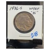 1936-S Buffalo Nickel VF/EF 35
